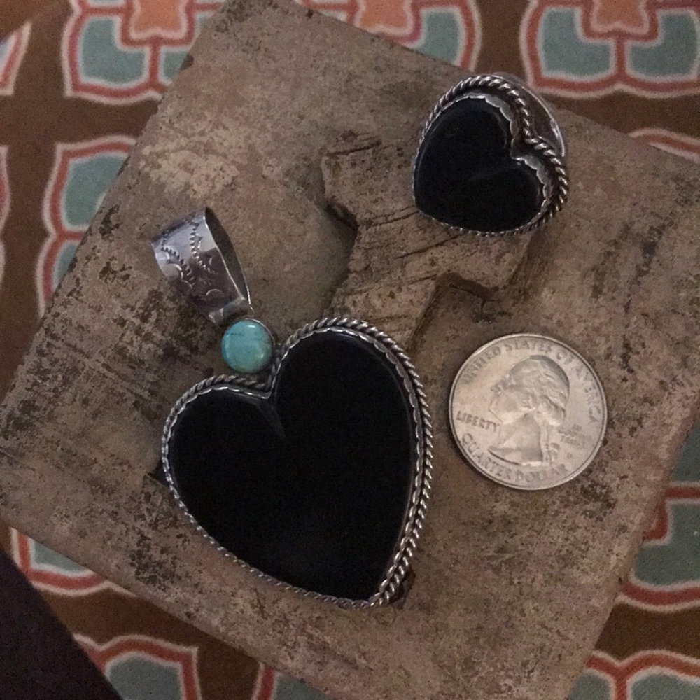 Joan Slifka matte black onyx heart pendant & ring